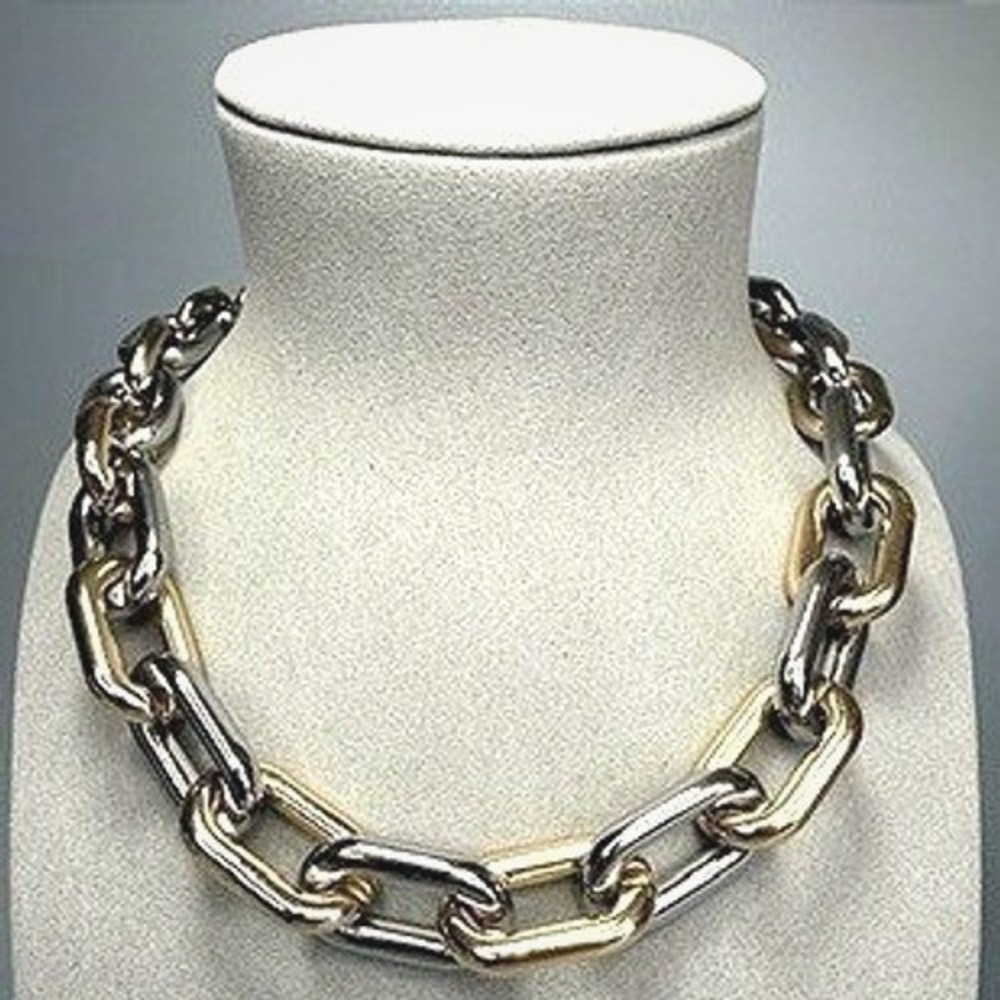 Chico's Chunky Link Chain Necklace Two Tone 18-20" Oversized Heavy Statement